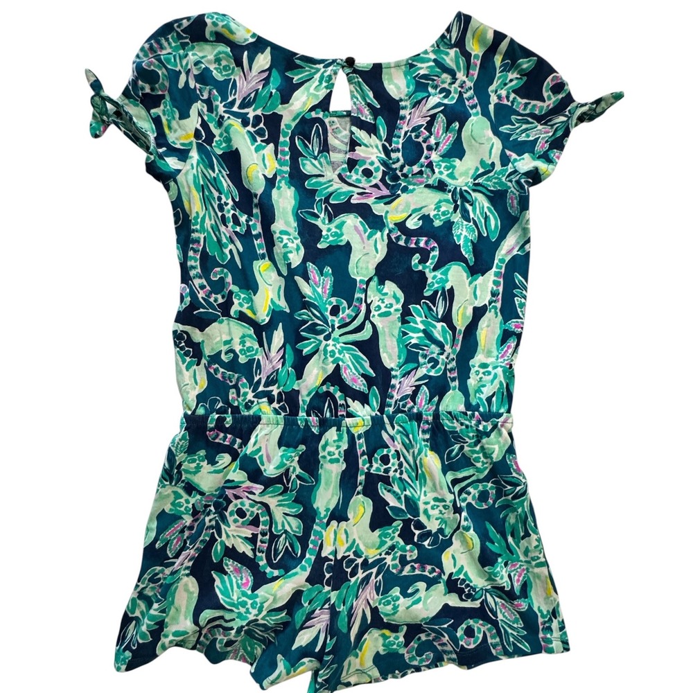 Lilly Pulitzer Girls Teal Green Lemur Print Cotton Romper Size L 12-14
